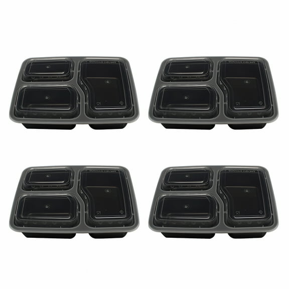 ACDANC 10pcs Disposable Meal Prep Containers 3-Compartment Microwave Safe Food Storage Bento Box (Black,with Lid)