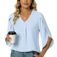 thumbnail image 5 of Usmixi Womens Tops Solid Elbow-Length V-Neck Tee Shirts Summer Casual Lightweight Loose Fit Comfy Chiffon Blouse Sky Blue XXL Clothes, 5 of 6