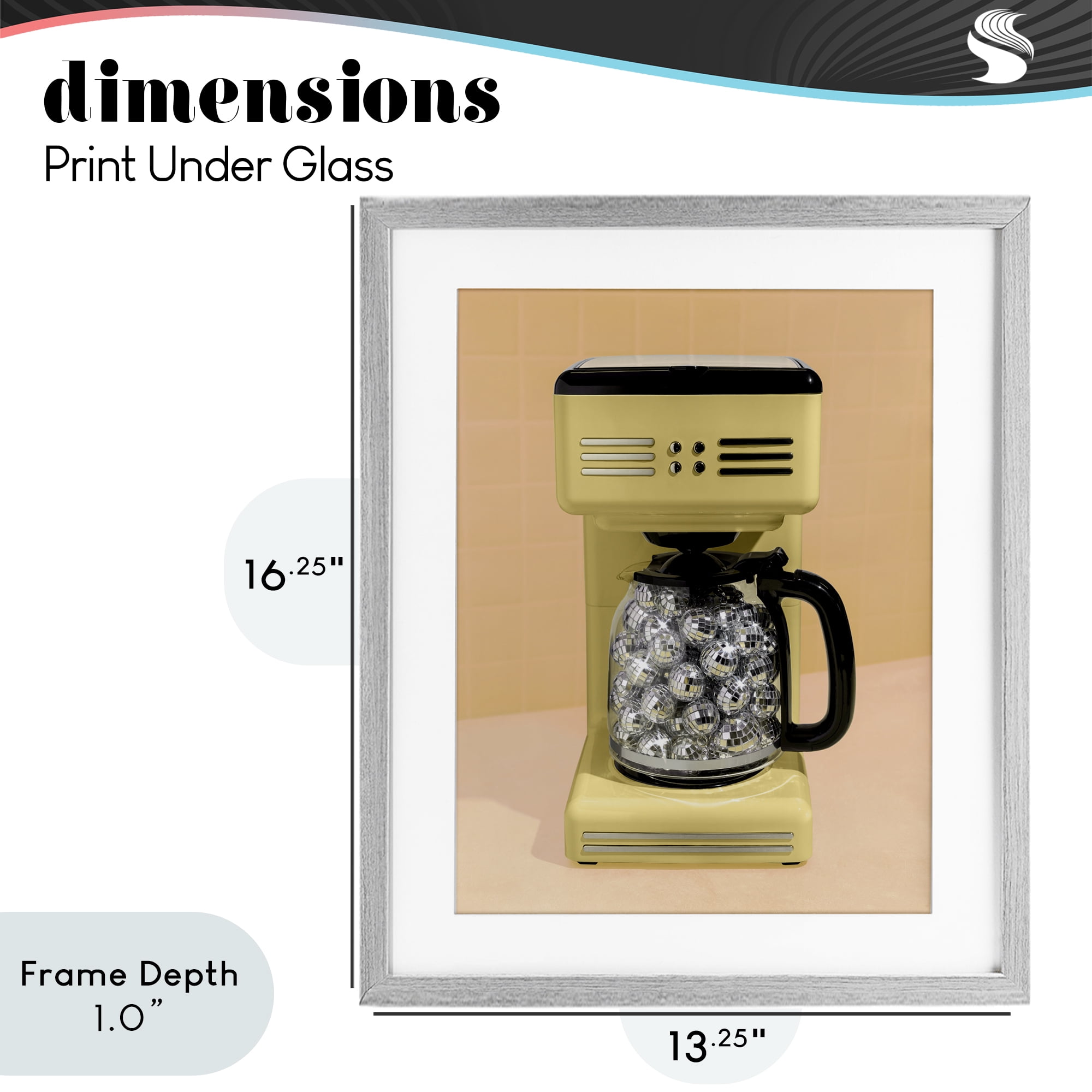 Stupell Industries Disco Coffee Maker over Yellow Gray Framed Print Under Glass, design by LISH Creative