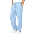 thumbnail image 3 of ZVAVZ Boys Straight Leg Baggy Sweatpants Solid Fleece Lined Sweat Pants with Pockets Drawstring Elastic Waist Athletic Jogging Pants Blue 10-11Years, 3 of 7