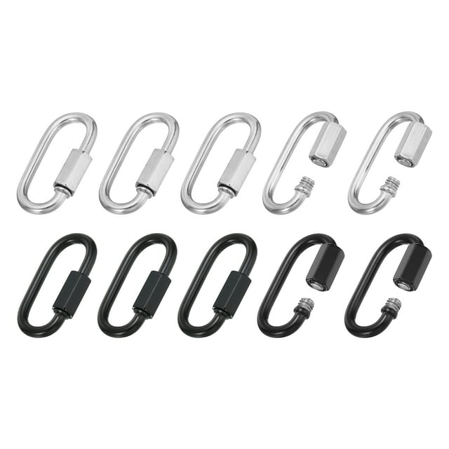 Uxcell Enlaces rápidos de cadena de acero inoxidable 304 de 4mm con bloqueo de tornillo, conectores de cadena, clips en forma de óvalo, 507 lbs, 2 colores, paquete de 10