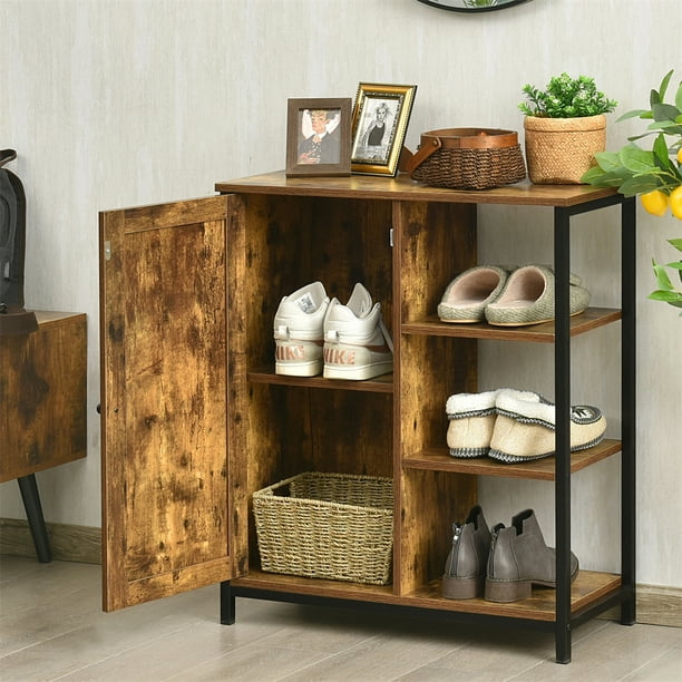 Costway Mueble en Estilo Industrial con 3 Repisas Abiertas y Puertas para Salón Cocina Pasillo Baño Dormitorio Marrón 70 x 30 x 81 cm
