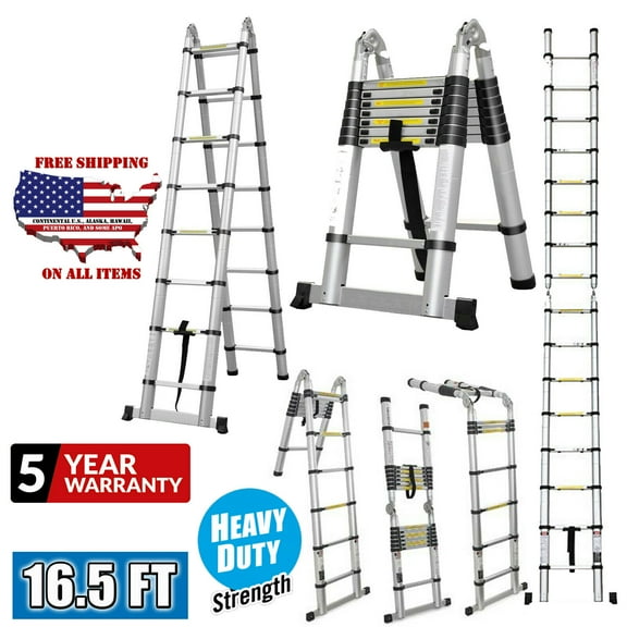 Bowoshen 16.5ft Telescoping Ladder Aluminum Telescopic Extension Multi Purpose Ladders EN131 Certified 330 lb Max Capacity