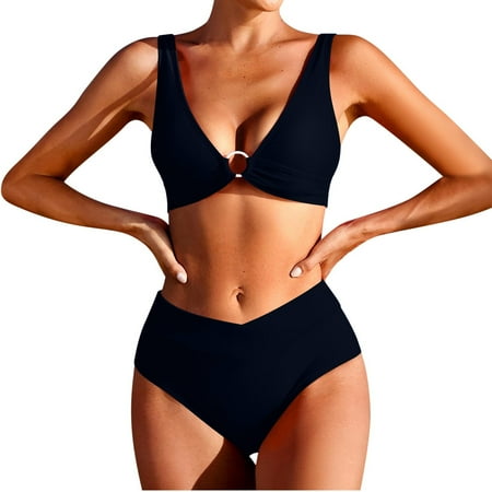 POROPL Sexy Swimsuits for Women High Waisted Ruffle Swim Hawaiian Beach Tropical Thin Padded Cami Bra Print Swim Blue