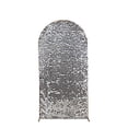 thumbnail image 2 of BalsaCircle 7 ft Silver Fitted Sparkly Big Payette Sequin Round Top Wedding Arch Backdrop Stand Cover Party Events Decorations, 2 of 8