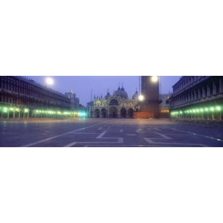 Street Lights Lit Up In Front Of A Cathedral At Sunrise St Marks Street Lights Lit Up In Front Of A Cathedral At Sunrise St Marks Square Venice Veneto Italy Canvas Art Panoramic Images 18 X 6