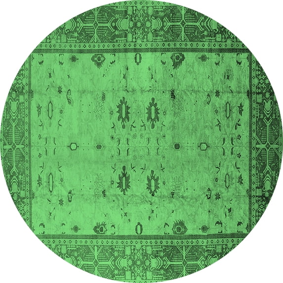 Ahgly Company Indoor Round Oriental Emerald Green Traditional Area Rugs, 5' Round