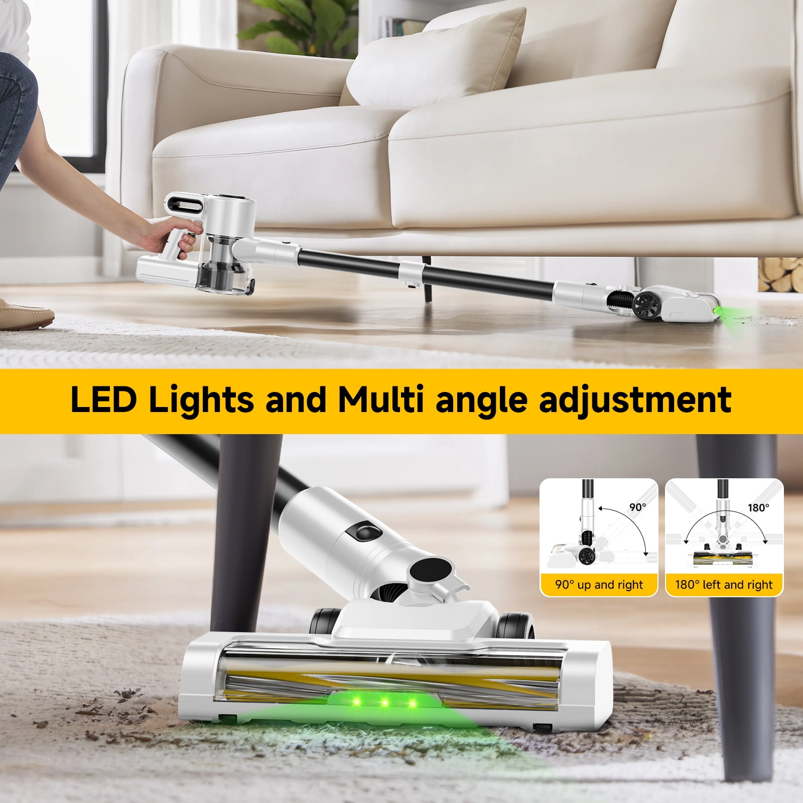 Yoomi Cordless Vacuum Cleaner, 8 in 1 Lightweight Handheld&Stick Vacuum for Home Hard Floor Carpet Pet Hair