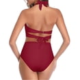 thumbnail image 2 of Women Two Piece Vintage Swimsuit Retro Halter Ruched High Waist Bikini with Bottom, 2 of 11
