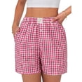 thumbnail image 4 of Fantaslook Plaid Shorts for Women Button Gingham Cotton Shorts Summer Lounge Boxers Beach Shorts with Pocket, 4 of 10