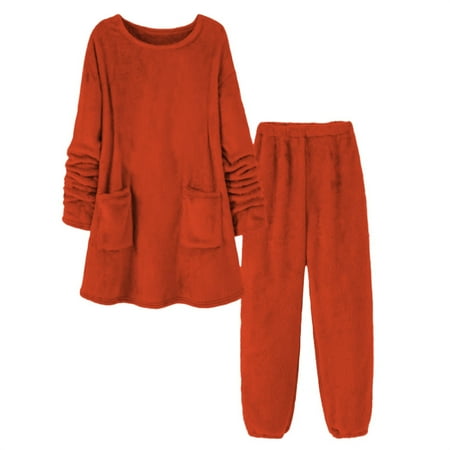 Gkeoshab Christmas Sweatshirt Women s Flannel Sleepwear Set Ultra-Soft Cozy Pajama Ensemble with Comfort Fit Design for Maximum Warmth and Relaxation During Cold Weather Seasons Orange M