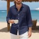 thumbnail image 1 of Blusa y camisa de manga larga con cuello vuelto para hombre, color liso, informal, a la moda, con bolsillos, manga larga, botones, cárdigan, abrigo, blusa de poliéster para hombre, 1 of 9