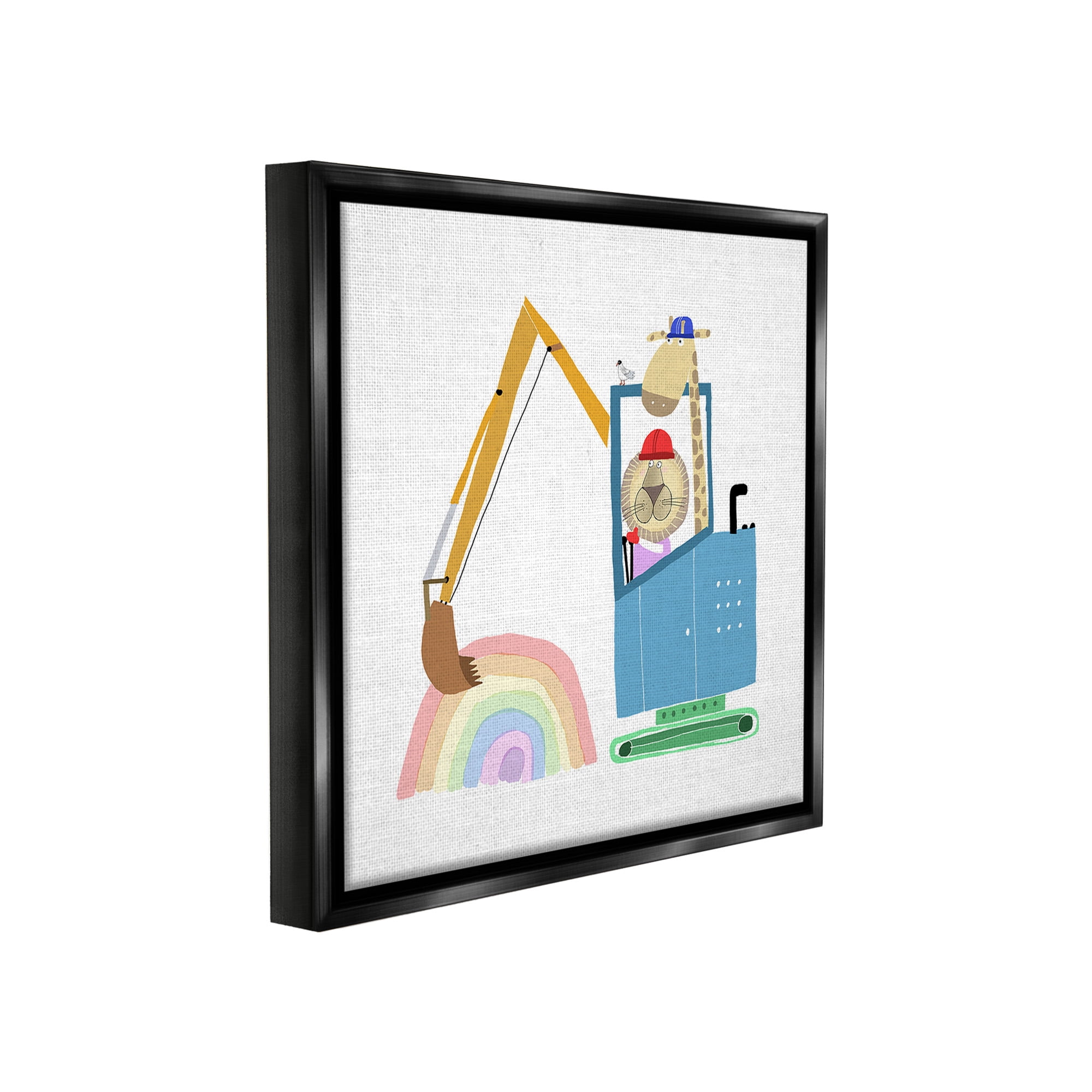 Stupell Industries Animals Digging Rainbow Animals & Insects Painting Black Floater Framed Canvas Art Print Wall Art, 25 x 25