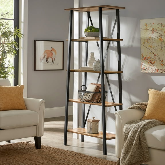 Weston Home Westyn Rustic X-Base 32-inch 4-Shelf Bookcase, Multiple Finishes