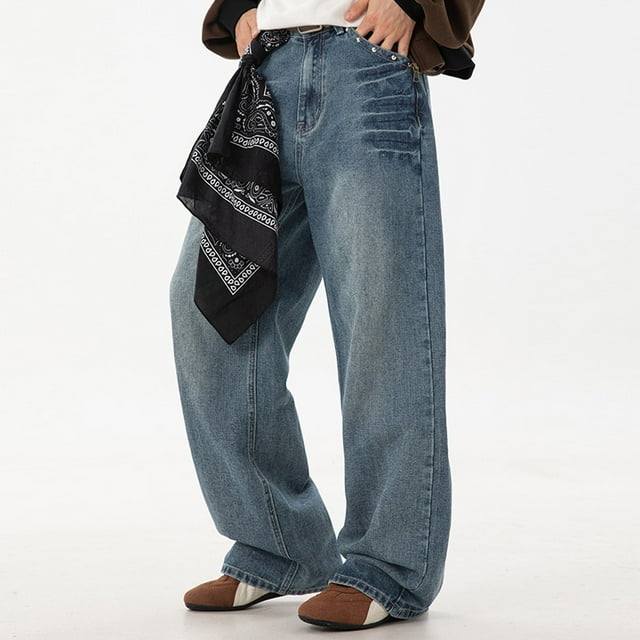 Jeans pour Hommes Coupe Régulière Jambe Droite Pantalon en Denim Décontracté au Design Unique Confort Couleur Unie Pantalon de Randonnée Extérieur Automne 2025 avec Poche