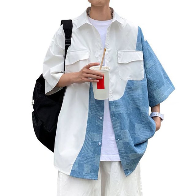 Camisa de media manga para hombre Camisa con botones de un solo pecho informal de moda para verano Blanco XL