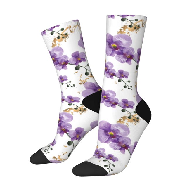 Fotbe Orchids Flowers Calcetas Largas con Estampado para Hombre y Mujer – Calcetas de Compresión Transpirables y Elásticas, Viajar y Uso Diario Talla 5-11
