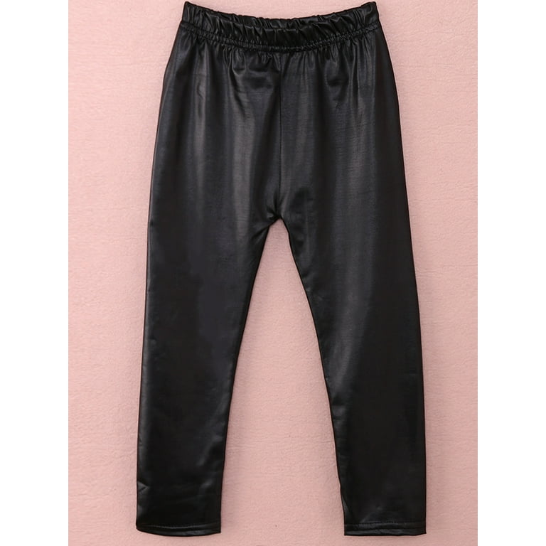 Baby Girls Kids Black Faux Leather Stretchy Skinny Pants Leggings Trousers  1-8Y