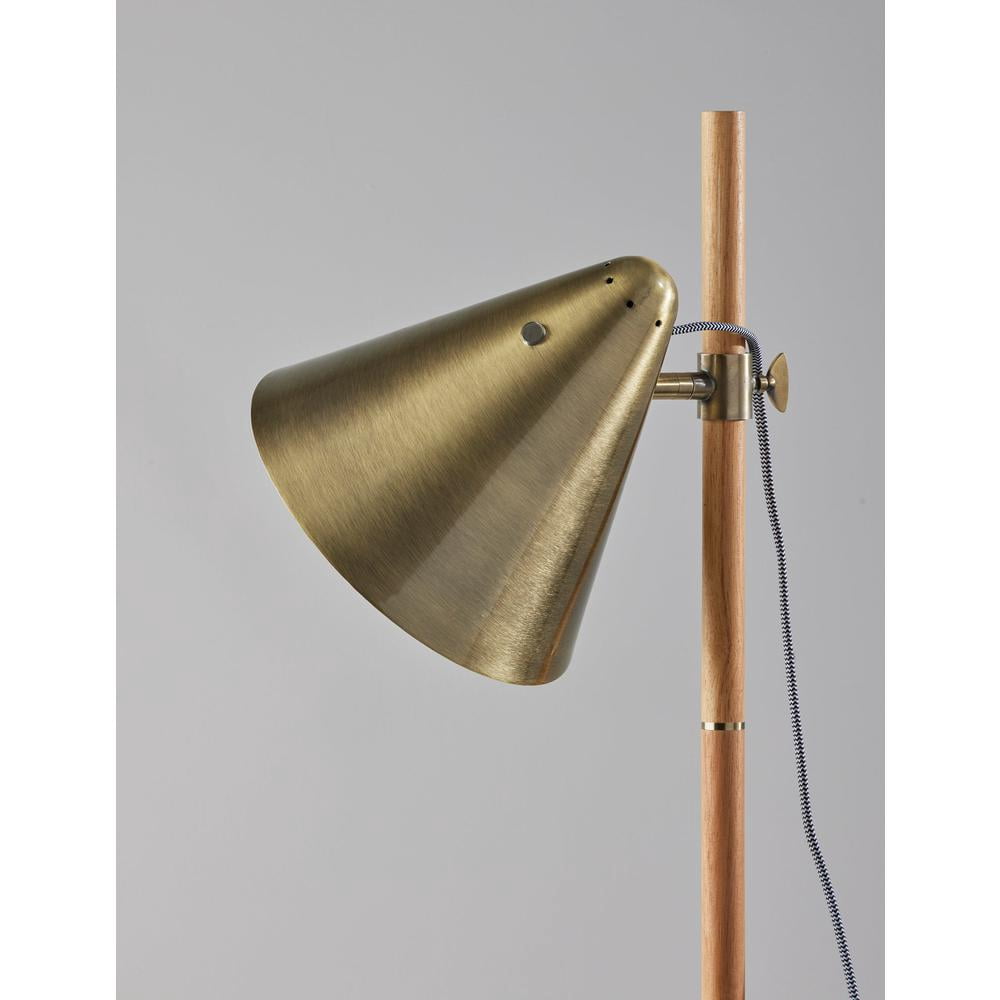 Adesso Bryn 58" Wood/Antique Brass Floor Lamp with Cone Shade (3761-12)