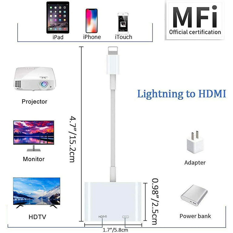 [Apple MFi Certified] Lightning to HDMI Cable Adapter Compatible with  iPhone, 1080P Digital Sync Screen Audio&Video Adapter with Charge Port  Connector