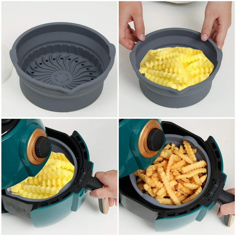 Air Fryer Silicone Liners Pot, 7.5inch Reusable Silicone Air Fryer Basket with Heat-proof Gloves, Easy Cleaning, Replacement of Parchment Paper Liners