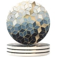 thumbnail image 1 of Design Géométrique - Ensemble de Pierres Absorbantes Rondes avec Pierre Céramique et Base en Liège pour Types de Tasses et Tasses (Cube d'Eau, Ensemble de 4), 1 of 7