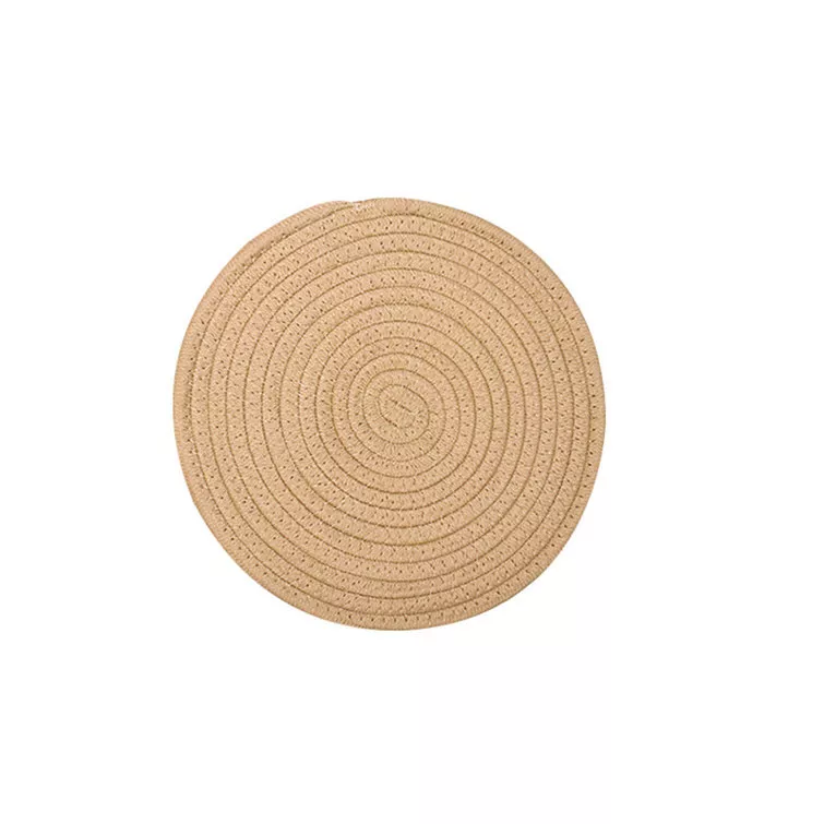 ShadeMart Round Braided Placemats Set of 4 Washable 15 inch Dark Beige Round Table Mats Woven Place Mats for Dining Table
