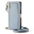 thumbnail image 4 of ESEBLE Leather For iPhone 16 Case With 3-Card Holder Zipper Bills Slot, Makeup Mirror，Soft PU Leather Detachable Lanyard Shoulder Strap And Wristlet Wallet Case,Blue,For iPhone 16, 4 of 9