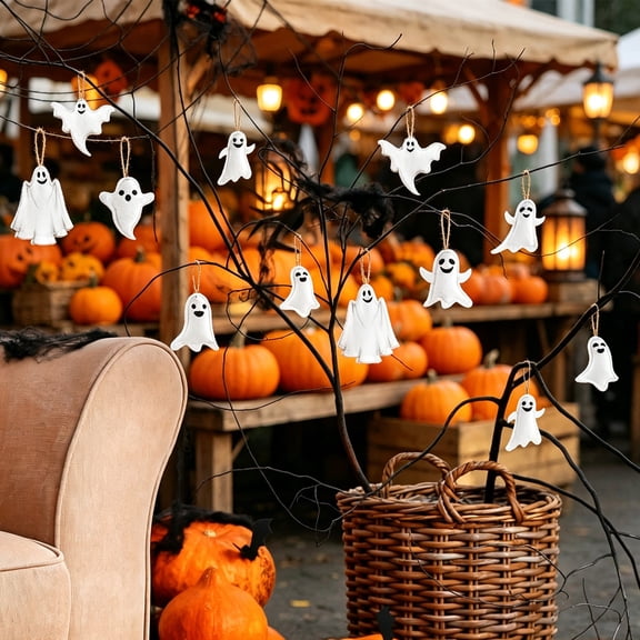 Clearance Sale! 24 Pack White Felt Ghost Halloween Ornaments, Tree Hanging Decorations Set for Indoor Holiday Display