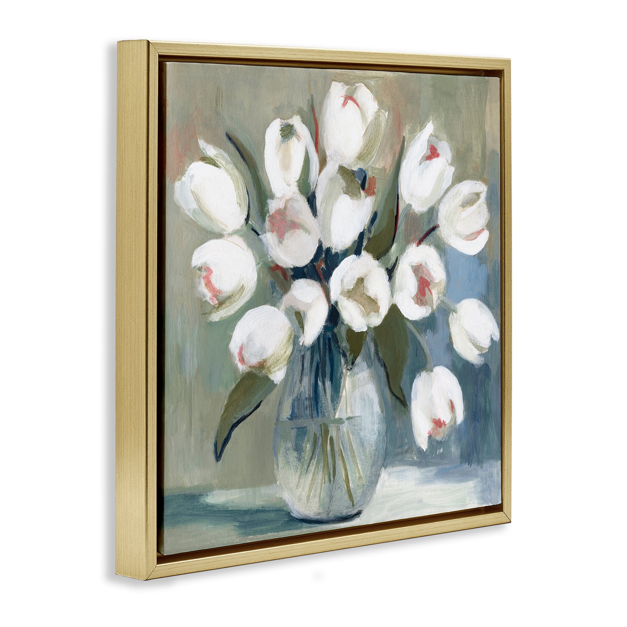 Stupell Industries White Tulip Vase Plants & Flowers Painting Gold Floater Framed Canvas Art Print Wall Art, 18 x 18