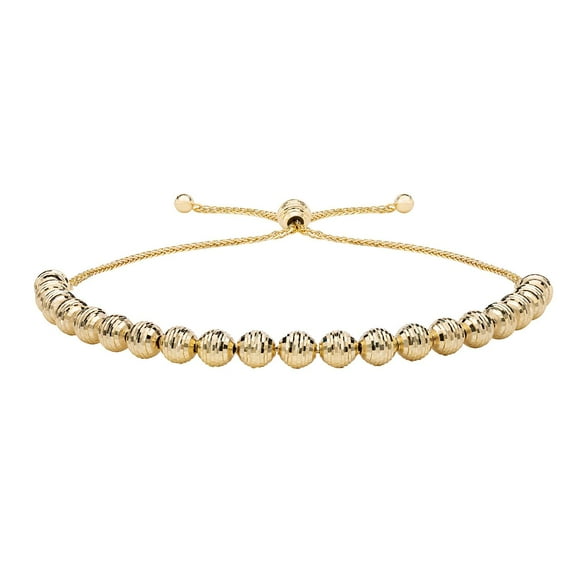 Diamond Cut Bead Bolo Bracelet in 14K Gold