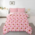 thumbnail image 3 of Manfei Kawaii Fruit Strawberry Queen Comforter Set for Girls, Cute Princess Bowknot Bedding Sets, Cartoon Love Heart Reversible Bedding Comforter Set, Breathable Home Decor, 3pcs, 3 of 8