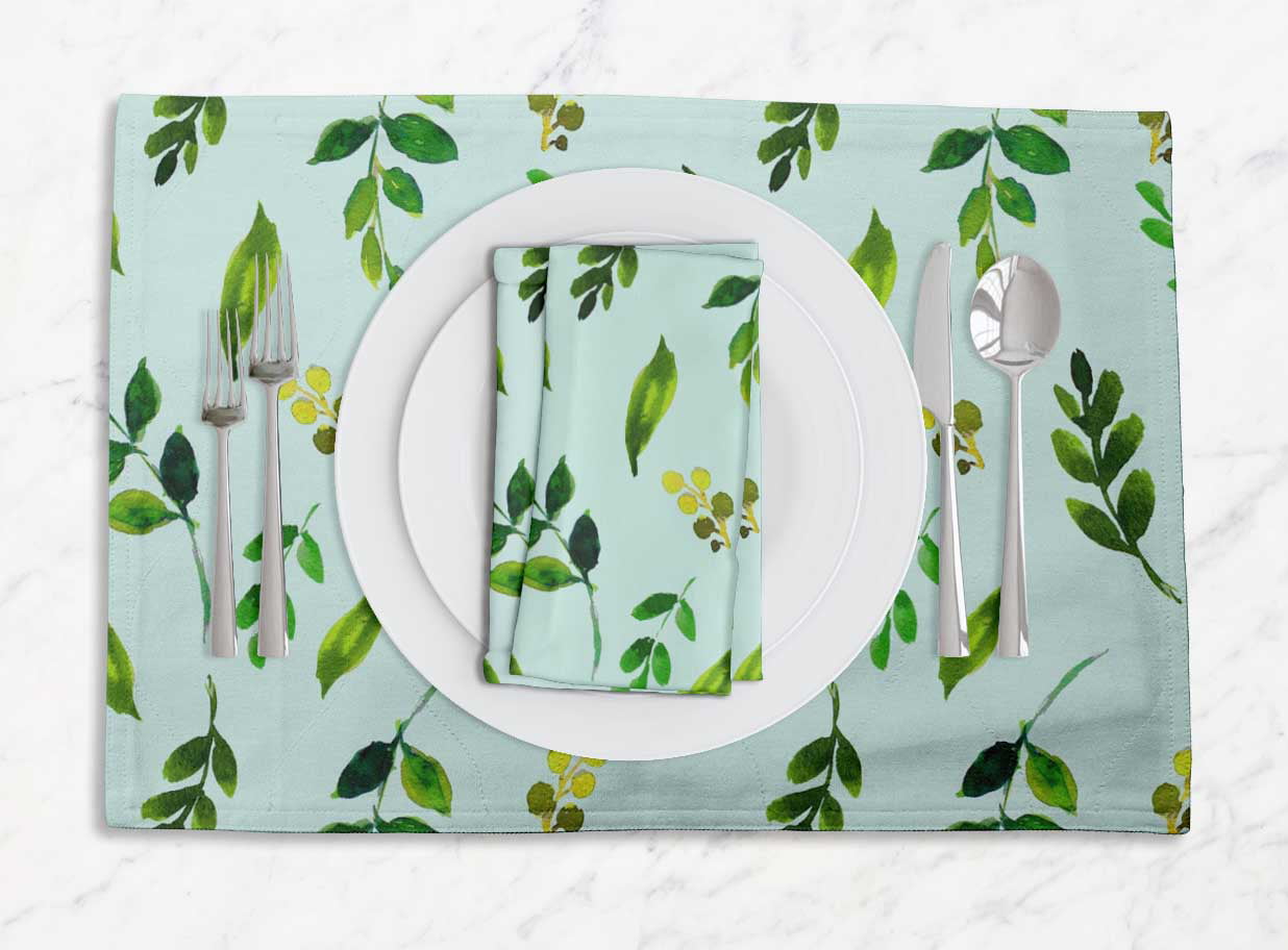 Details about   S4Sassy Zamioculcas Leaves Washable Tablemats With Napkins Set-LF-517F 