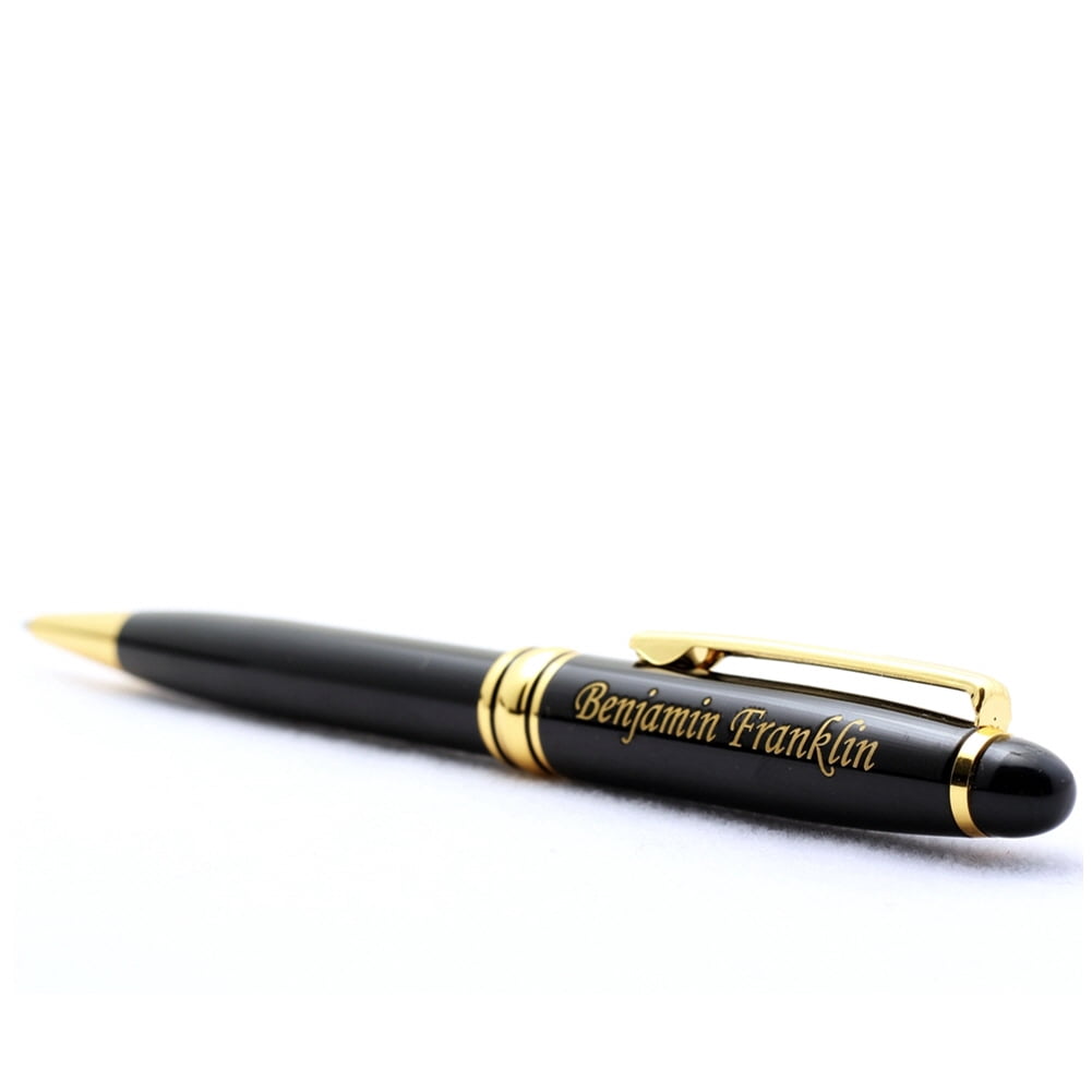 SOTANIA Custom Engraved Black Pen – Gold Trim with Refill & Gift Box