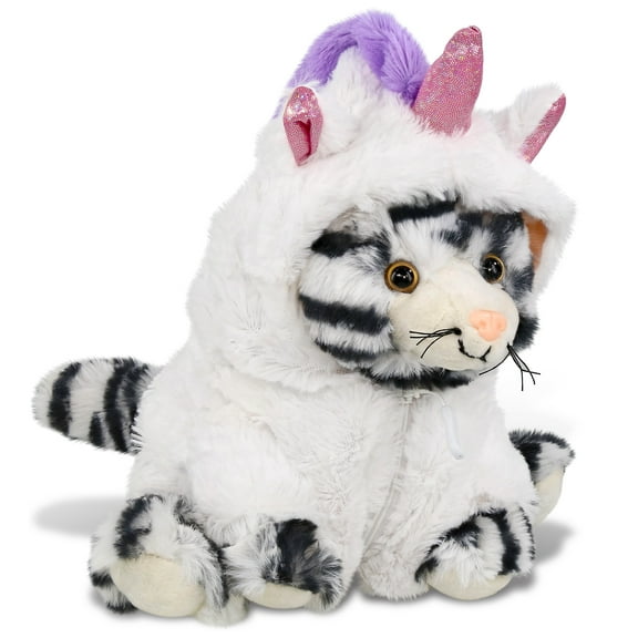 DolliBu Squat White Tiger Unicorn Plush Stuffed Animal Toy - Super Soft Tiger Unicorn Dress Up with Removable Plush Unicorn Outfit, Cute Fantasy Animal Plush Gift for Kids and Adults - 8 Inches