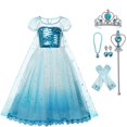 thumbnail image 1 of HAWEE Reine des Neiges Princesse Elsa Costumes Robe de Princesse Déguisement Fête Cosplay Costume avec Cape, 1 of 7