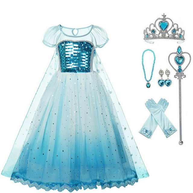 HAWEE Snow Queen Princess Elsa Costumes Princess Dress Up Party Cosplay Costume with Cape