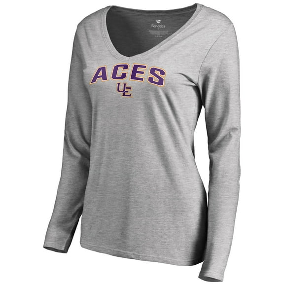 Women's Ash Evansville Purple Aces Proud Mascot Long Sleeve T-Shirt