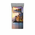 thumbnail image 2 of Cityscape Bedding Set with Sheet & Covers, Old Mediterranean Town Camogli of Italy at Sunrise Colorful Scenic Landscape, Printed Bedroom Decor 2 Shams, 4 Sizes, Peach Yellow, by Ambesonne, 2 of 3