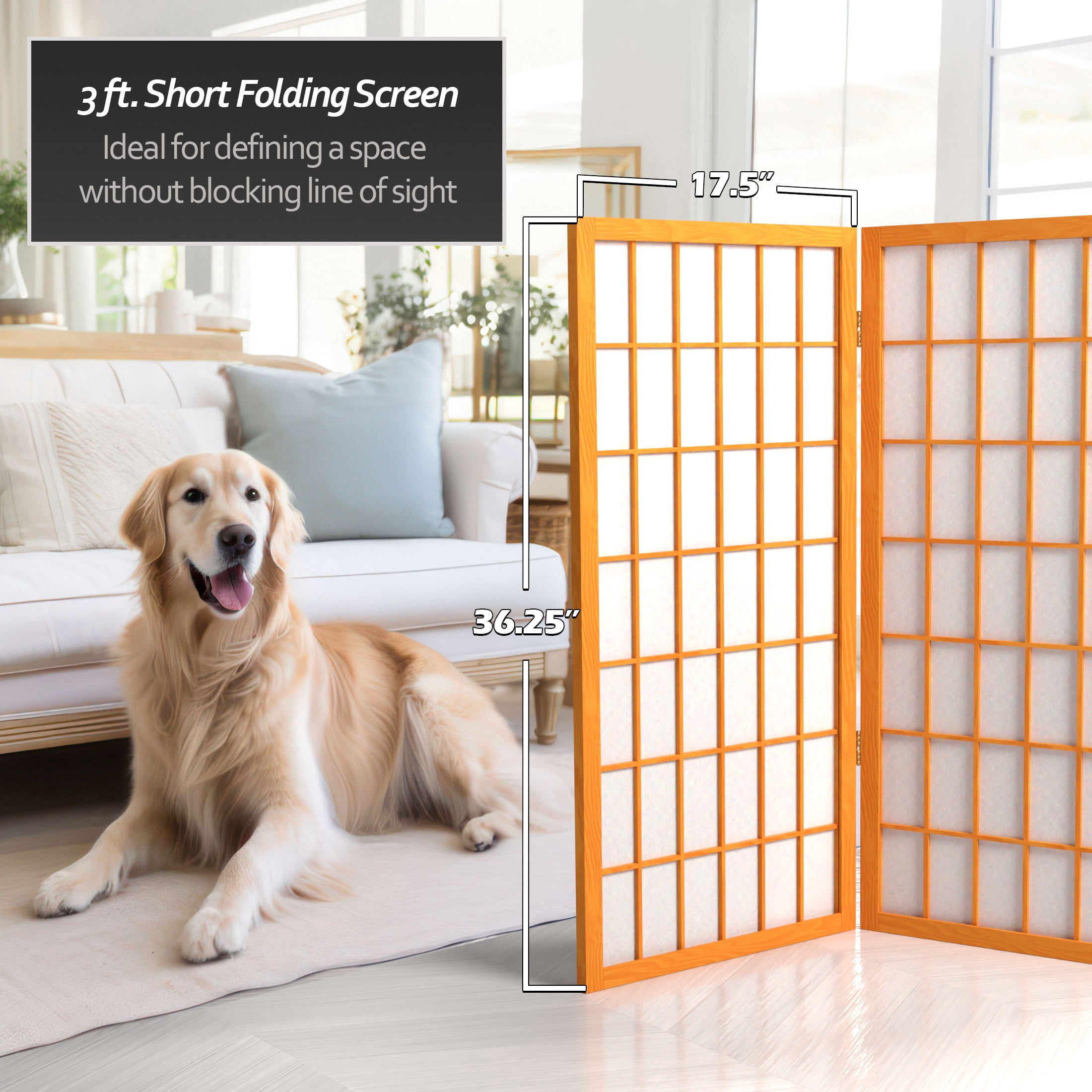 3 ft. Tall Classic Japanese Window Pane Lattice Privacy Screen - Honey - 5 Panels