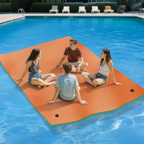 9'/12' Lily Pad Floating Mat for Lake and Pool, Portable Outdoor Water Floating Mat, 3-Layer XPE Floating Island for Boat, Beach, Ocean, Orange&Green