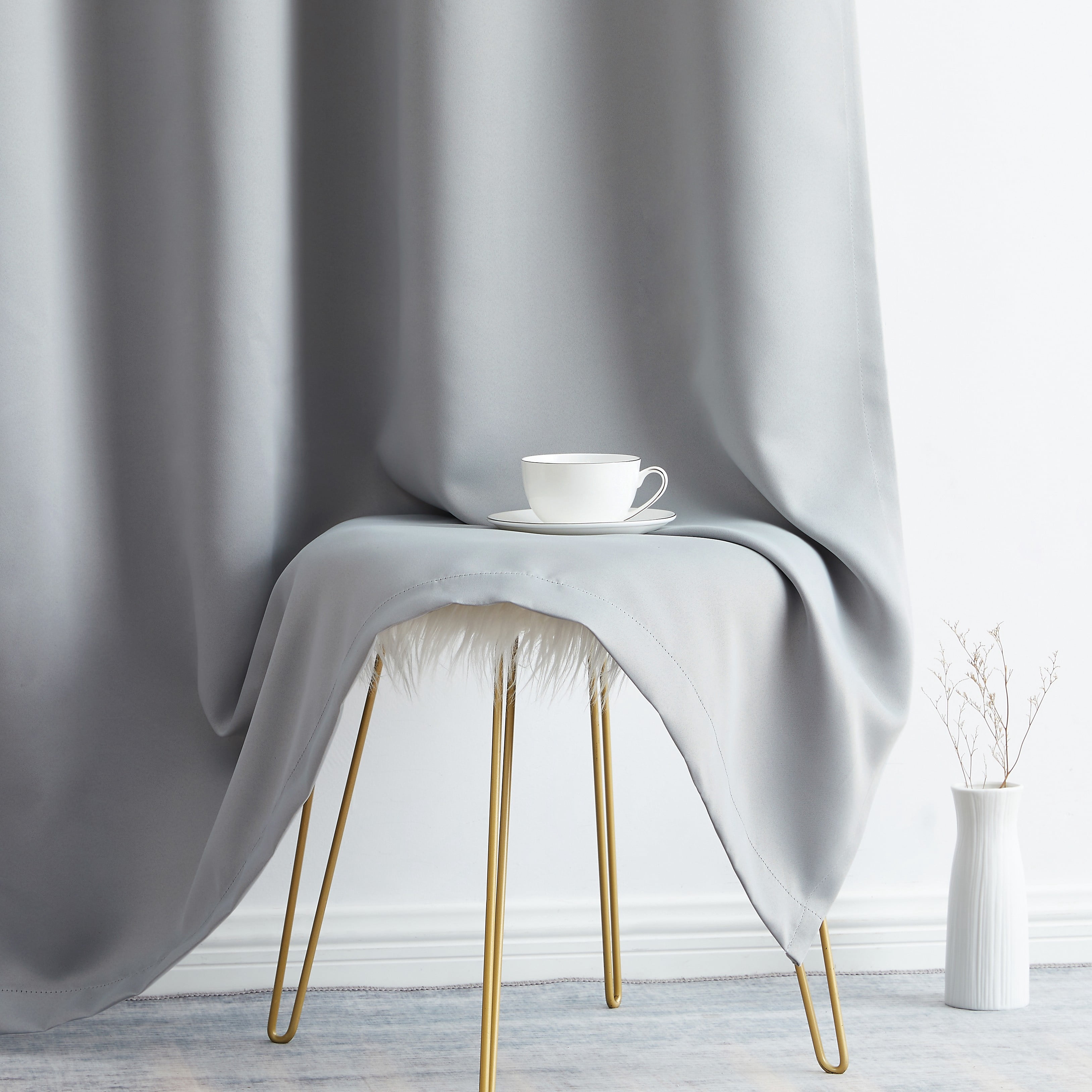 THD Cambridge 96 Inch Blackout Curtains - Grey Curtains for Bedroom, Thermal Drapes, Noise Cancelling Thermal Insulated Window Curtain Grommet Panels, Set of 2 (52 W x 96 L, Light Grey)