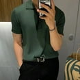 thumbnail image 4 of Men's Clothing Luxury Knitted Polo Shirt Casual Striped Button Down Solid Color Short Sleeve Tees Breathable 2024 New Knitwear, 4 of 6