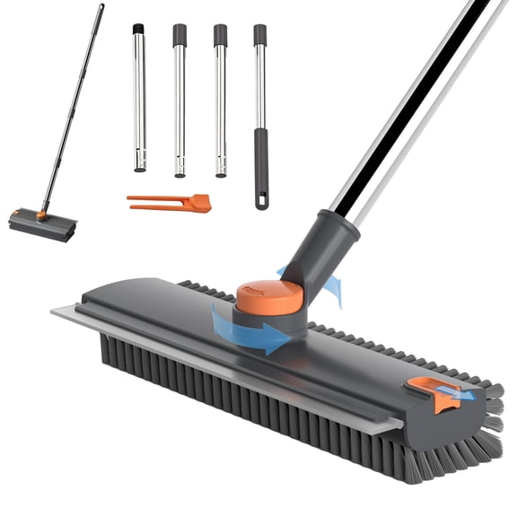 Hmhnsya Scrub Brush with Long Handle, Floor Scrub Brush Squeegee Broom for Cleaning, 3 in 1 Shower Scrubber Floor Broom Squeegee for Concrete Tile Wall Deck Patio Grey