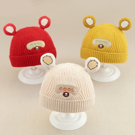 

MyBeauty Skin-friendly Warm Keeping Baby Hat Woolen Yarn Lovely Bear Ear Decor Baby Beanie for Daily Wear Red