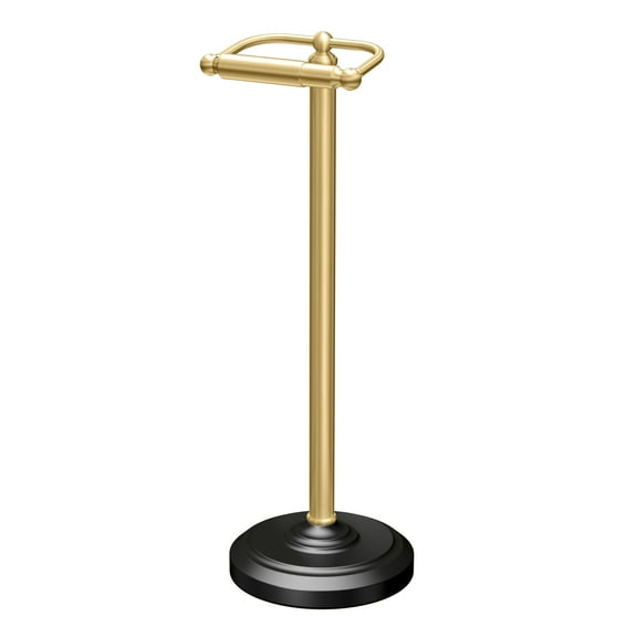 Gatco 1436MXB Pedestal Standing Toilet Paper Holder, Matte Black/Brushed Brass