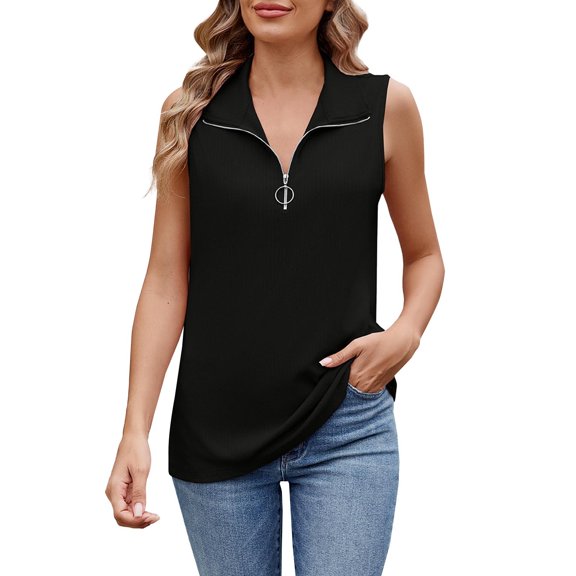 DondPO Womens Tank Tops Women's 2025 Spring and Summer Solid Color Zipper Lapel Loose Vest Top T Shirt Women's Vest Suspender Strap Plus Size Tank Tops Summer Shirts for Women