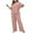Pink, variant on SwiftWear Plus Size Women's Solid Summer Color Notch Neck Pajama Set - Fashionable Short Sleeve Pants Lounge Wear for Cozy Home Comfort, Stylish & Soft Pjs