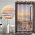 thumbnail image 5 of Wooden Window Coastal Shower Curtain, Waterproof Shower Curtains for Bathroom, Seaside Summer Beach Sunset Washable Fabric Bathtub Curtain Set Bath Decor with 12 Hooks Standard 72"x72", 5 of 8
