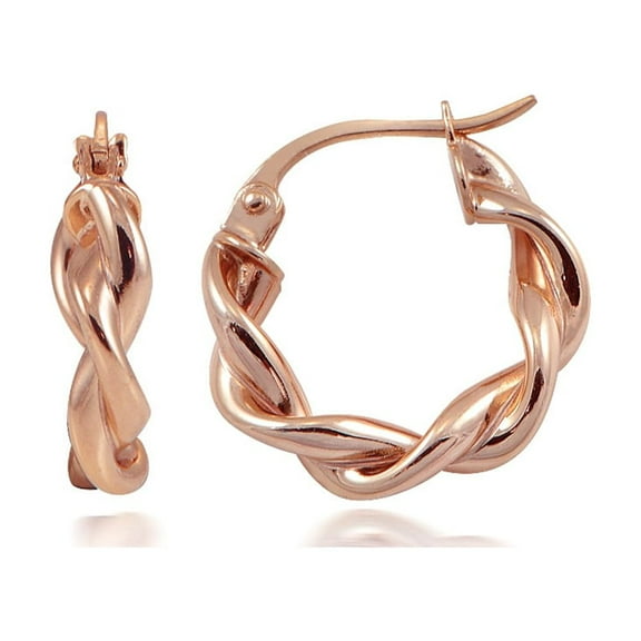 Rose Gold Flash Sterling Silver 3mm Twist  Polished Hoop Earrings, 15mm